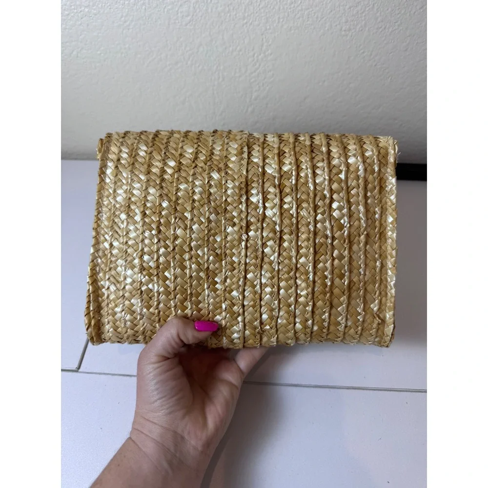 Straw Woven Clutch Bag Womens OS Tan Natural Boho‎ Coastal Cottagecore Neutral